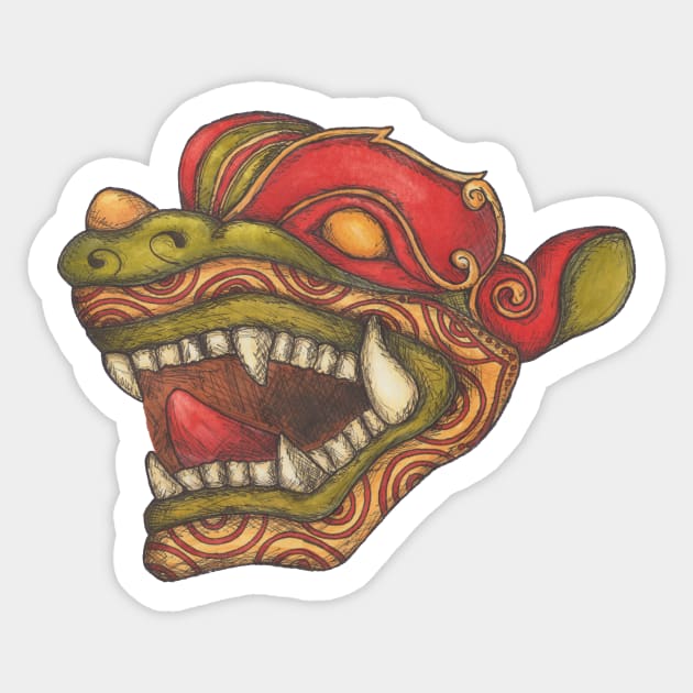 Dragon Dog (Red, Green and Gold) Sticker by ArtyArtefacts